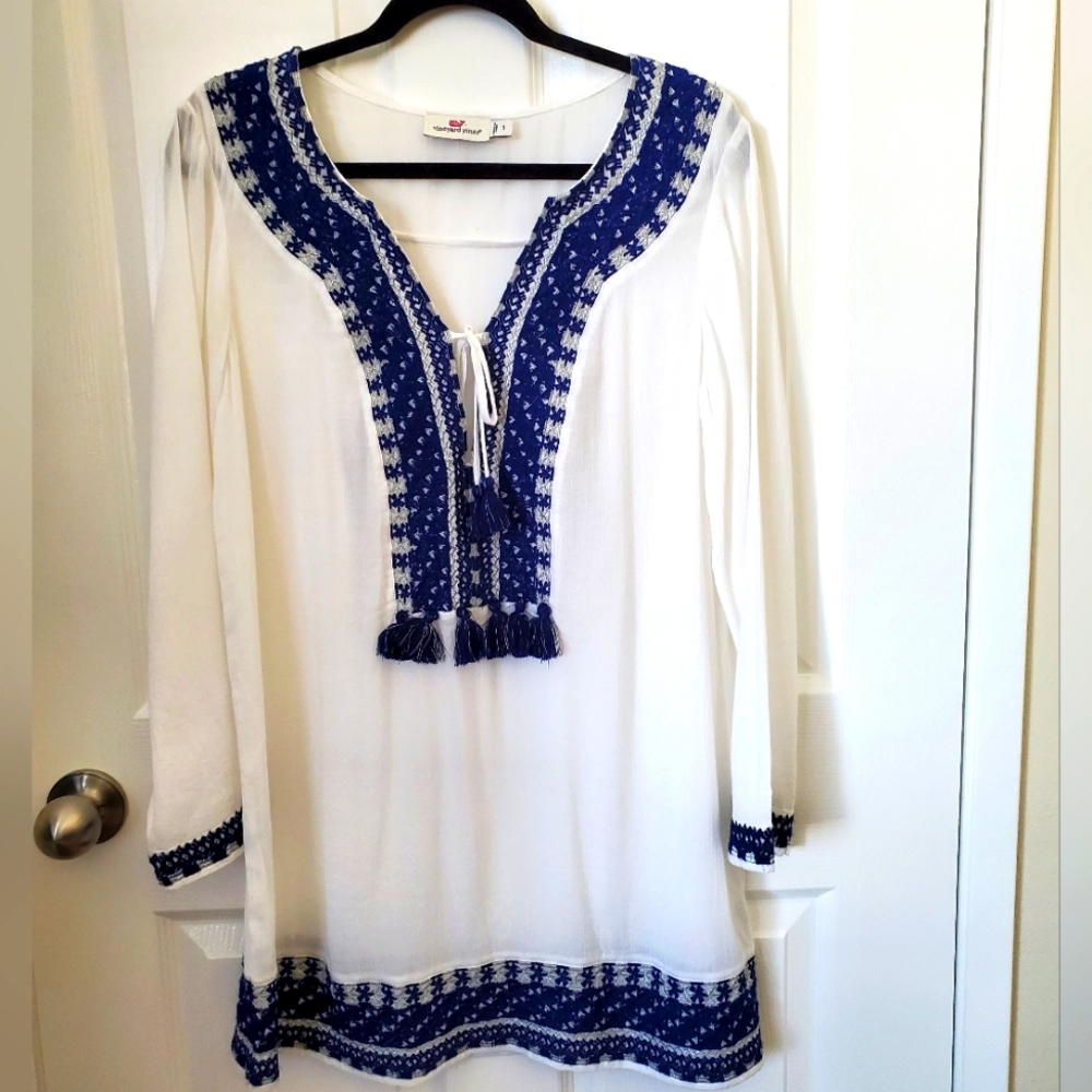 Vineyard Vines Cotton Embroidered Long Sleeve Tunic Shirt Women's Size S